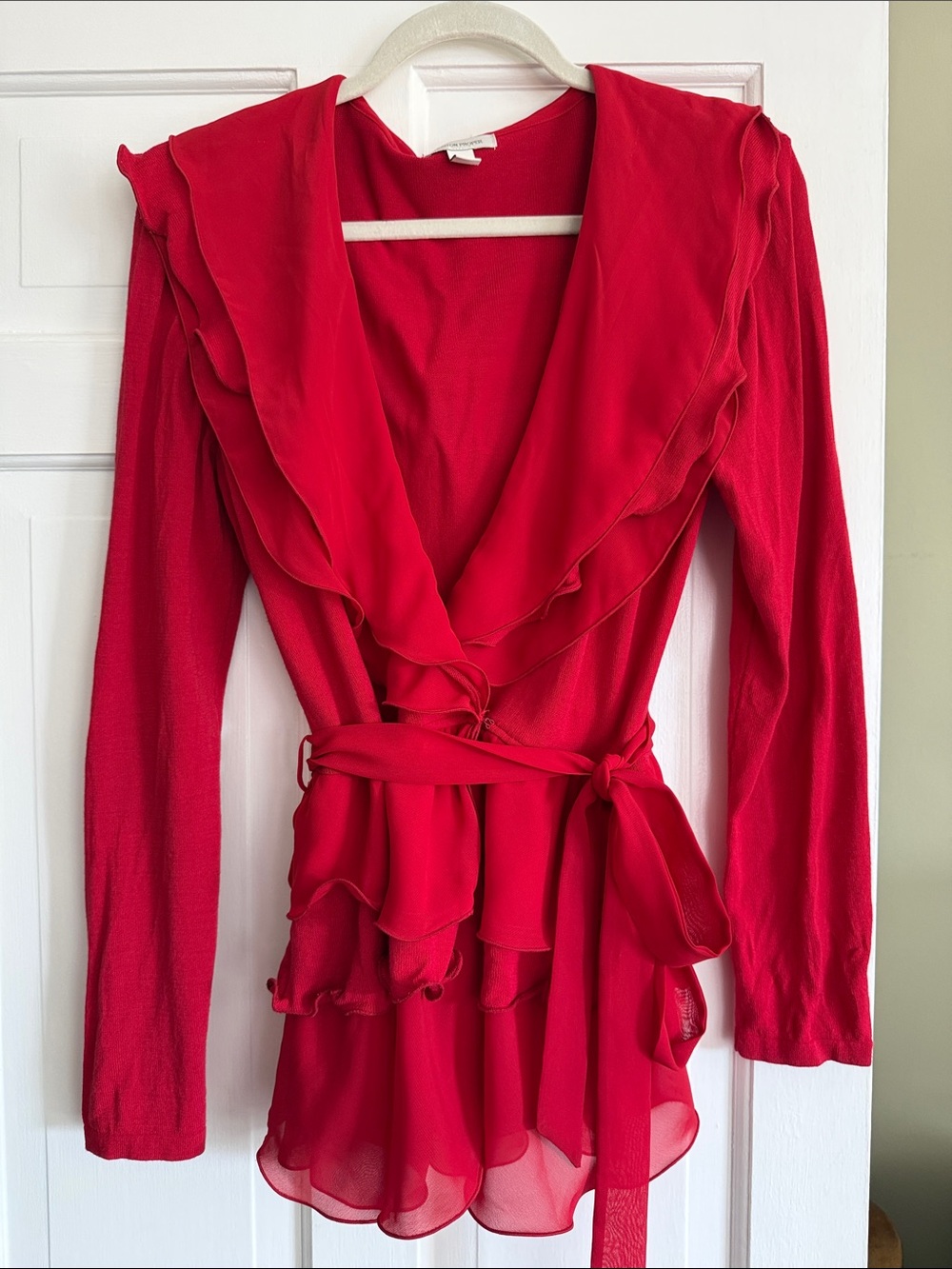 Boston Proper Red Ruffle Wrap Long-Sleeve Dress